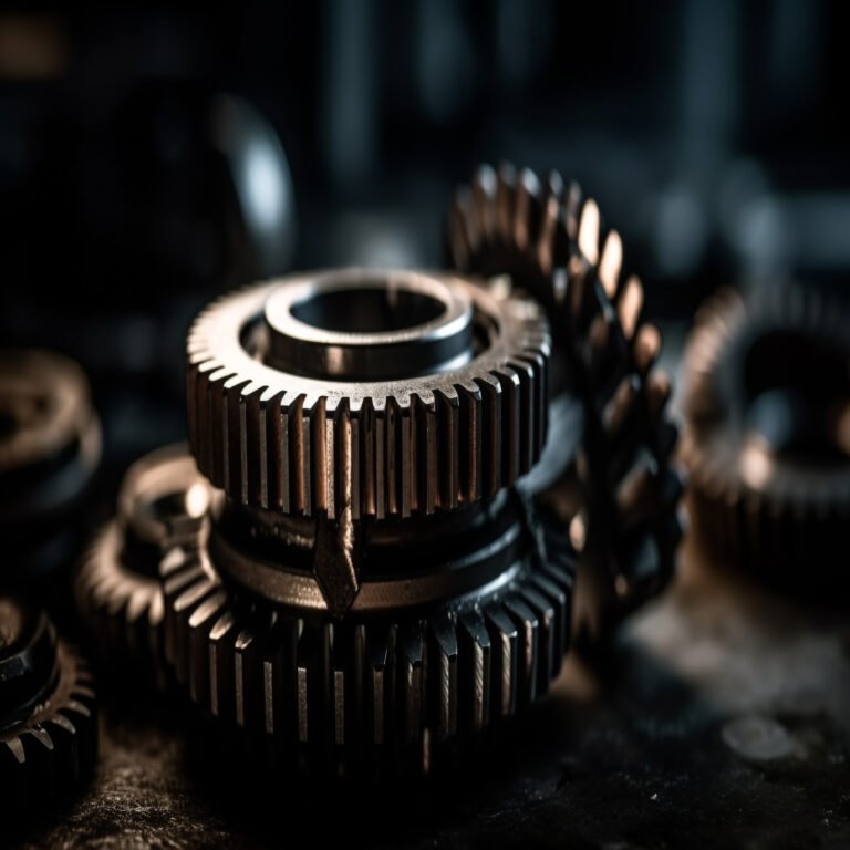 Interlocked machinery turning steel gears with teamwork generated by artificial intelligence